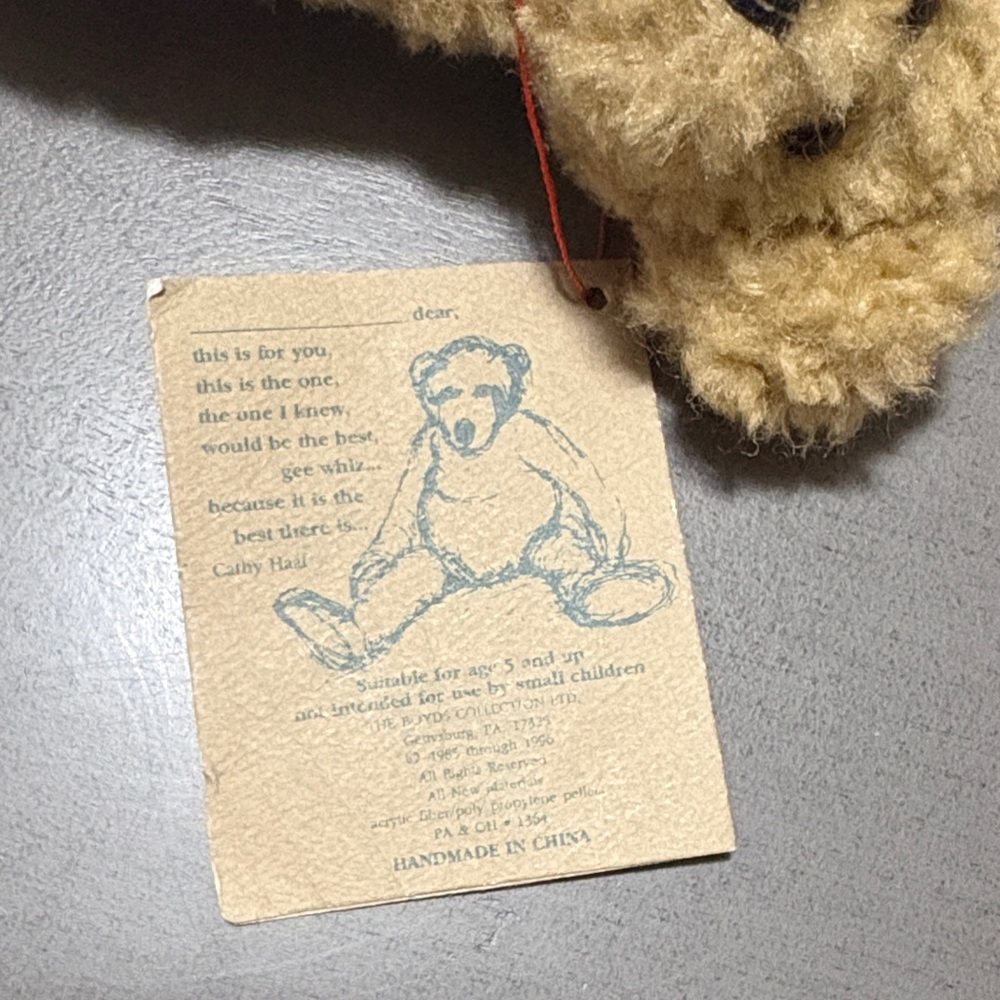 Boyds Bears Tan Teddy with Blue Overalls - Picture 2 of 3